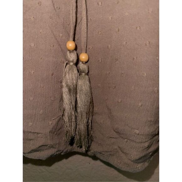MISS ME WOMEN'S OLIVE EMBROIDERED BOHEMIAN TASSEL TOP - Picture 7 of 8